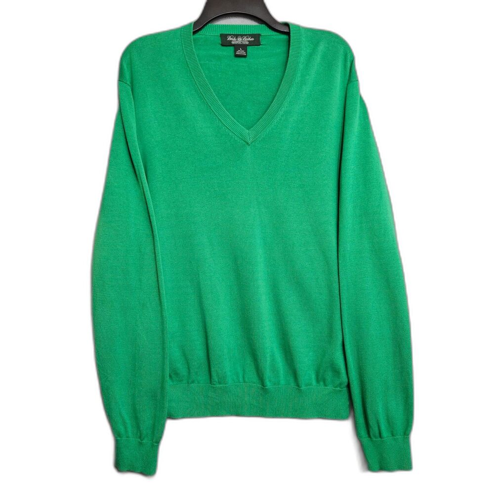 VTG Y2K Brooks Brothers Silk Cotton Blend Country CLub V Neck Sweater Green SZ L